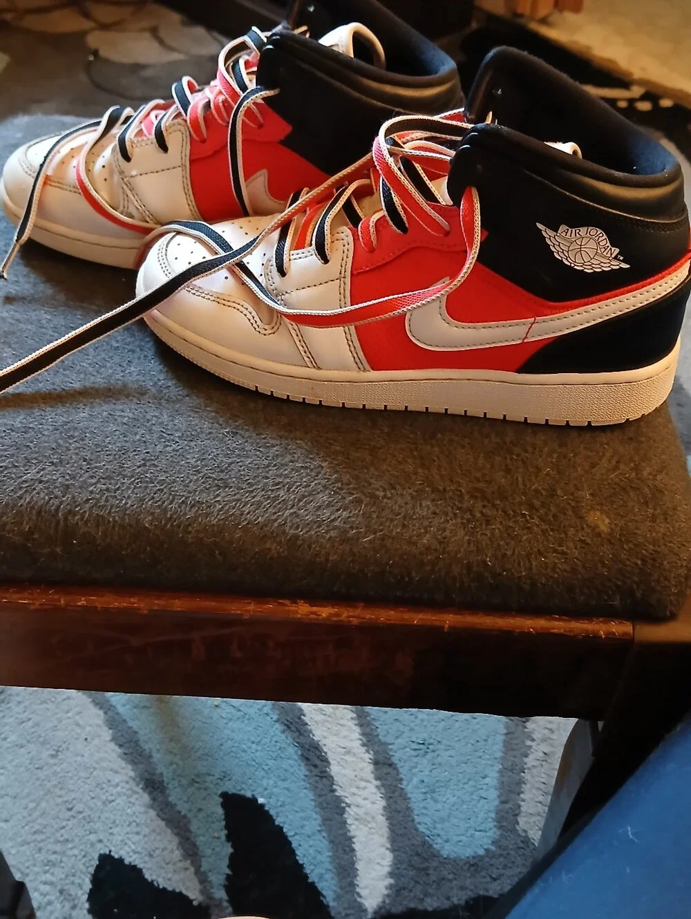 Nike Kids White and Orange High-Top Sneakers with Black Accents